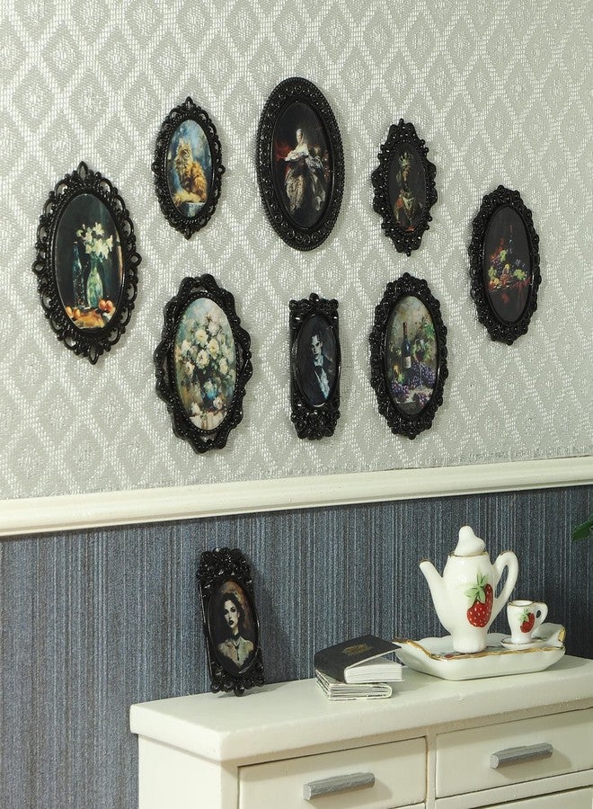 iLAND 1/12 Scale Accessories of Tiny Frames 7pcs with 14 Miniature Pictures Set for Dollhouse Miniatures Décor Also Elf Accessories Classic & Exquisite (Black Tiny Frame Art) - Image 1